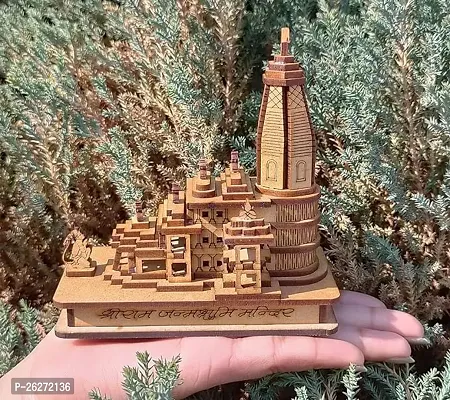 Daridra Bhanjan Shri Ram Mandir Ayodhya 3D Model Wooden Hand Carved Temple 5 inches Decorative Showpiece Wood Temple for Gift-thumb0