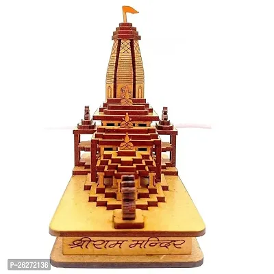 Daridra Bhanjan Shri Ram Mandir Ayodhya 3D Model Wooden Hand Carved Temple 5 inches Decorative Showpiece Wood Temple for Gift-thumb3