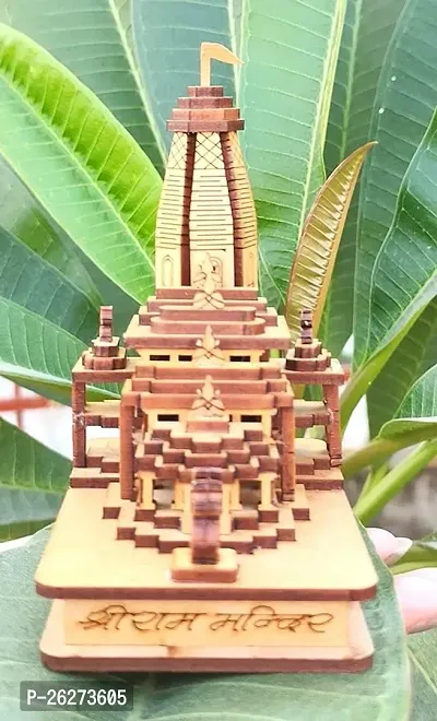Daridra Bhanjan Shree Ram Mandir Ayodhya Model Temple 4.5-5 Inches Very Beautifully Hand Crafted MDF Polished for Car Dash Board, Office, Study, Table, Gift (Medium-12 X 6 X 12 Cm)-thumb0