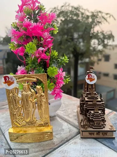 Ram darbar God Idol, Wooden Ram Mandir, Ayodhya Temple with Ram darbar set, God Murti Figurine Religious Pooja Gift Items and Murti for Mandir/Temple/Home/Office.