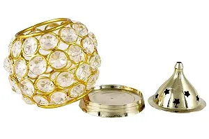Set of 2 Brass Akhand Diya, Diamond Crystal Deepak/Dia, Akhand Jyot, Decorative Crystal Oil Lamp,Tea Light Holder Lantern, Brass Table Diya for Pooja Temple, Bedroom Decoration, Lighting.-thumb1