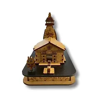 Wooden Hand Carved 3D Mini Shri Kedarnath Temple, Brown with Attached Nandi Maharaj and Trishul for Temple, Cardashboard, Gifting-thumb1