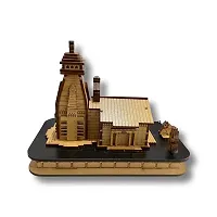 Wooden Hand Carved 3D Mini Shri Kedarnath Temple, Brown with Attached Nandi Maharaj and Trishul for Temple, Cardashboard, Gifting-thumb2