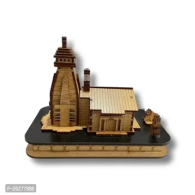 Wooden Hand Carved 3D Mini Shri Kedarnath Temple, Brown with Attached Nandi Maharaj and Trishul for Temple, Cardashboard, Gifting-thumb3