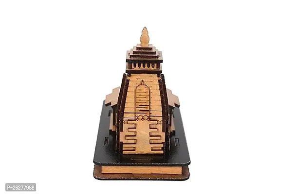 Wooden Hand Carved 3D Mini Shri Kedarnath Temple, Brown with Attached Nandi Maharaj and Trishul for Temple, Cardashboard, Gifting-thumb4