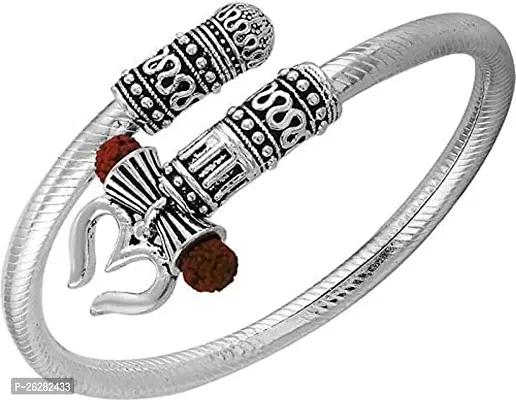 Trishul Damru OM Rudraksha Silver Plated Mahadev Bhakt Special Kada Bracelet For Men/Women-1Pc-thumb0