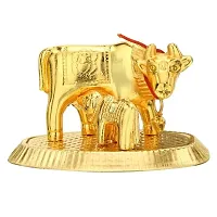Daridra Bhanjan Kamadhenu Cow with Lakshmi Ganesh/Satyakama Gaumata Idol with Lakshmi Ganesh- Golden (9cm)-thumb3