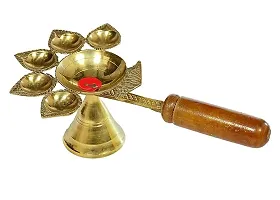 Daridra Bhanjan aditional Panch Aarti Brass Diya Oil Lamp Jyoti Puja with Stand and Wooden Handle for Mandir, Diwali Puja-thumb1