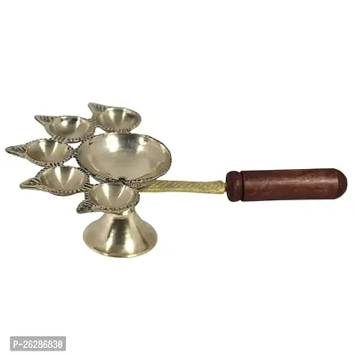 daridra Bhanjan Pure Brass  Wooden Handle Pancharti Akhand Diya Brass Puja Dia for Diwali, Home Puja, Temple-thumb3