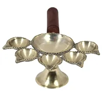 daridra Bhanjan Pure Brass  Wooden Handle Pancharti Akhand Diya Brass Puja Dia for Diwali, Home Puja, Temple-thumb1