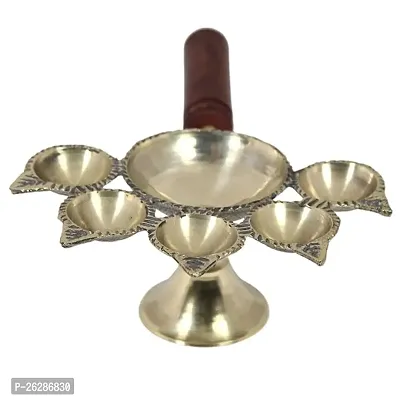 daridra Bhanjan Pure Brass  Wooden Handle Pancharti Akhand Diya Brass Puja Dia for Diwali, Home Puja, Temple-thumb2