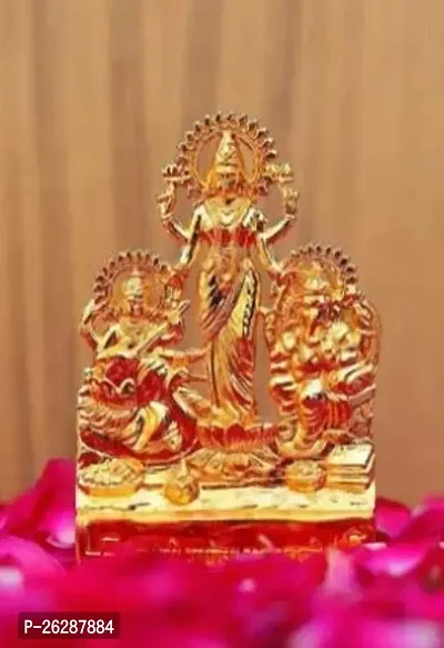 Daridra Bhanjan  Godess Laxmi Ganesh Saraswati || Metal Ganesh Laxi Saraswati Murti Statue Idol in Brass for Diwali Puja, Temple, Prosperity-thumb2