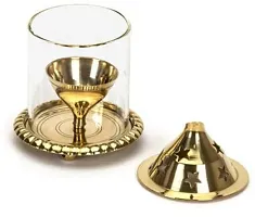 Daridra Bhanjan Pure Brass Akhand Diya Oil Puja Elevated Wick Stand Tea Light Holder Decorative Diwali Gifts Home Decor Puja Lamp with Glass Cover for Diwali, Ganesh Chaturthi (Pack of 1)-thumb1