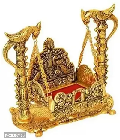 Daridra Bhanjan Metal NAND Laddu Gopal Swing Palana Krishna Jhula, Standard Size, Golden Decorative Showpiece Temple, Car, Floor Jhula-thumb0