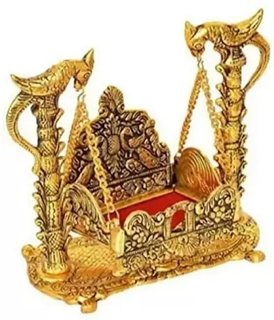 Rudraksham Creations Metal Handicraft Laddu Gopal Jhula (Palna) for Home Temple || Krishna Jhula || Krishna ji Pital Singhasan (Golden)