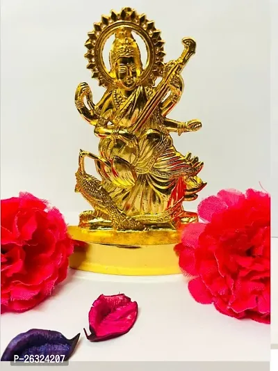 Goddess Saraswati Idol  | Saraswati Sitting on a Peacock for Desk, Car and Home Decor.-thumb0