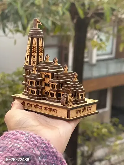 Daridra Bhanjan Wooden Ram Mandir Ayodhya 3D Model Idol for Gifting, Home Temple, Car Dashboard-thumb2