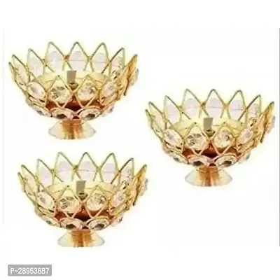 DARIDRA BHANJAN Set of 3 Crystal Pyali Diya | Decorative Brass Crystal Oil Lamp, Small Size Diwali Lantern Deep Jyot Diwali Gifts Home.-thumb0