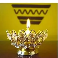 DARIDRA BHANJAN Set of 3 Crystal Pyali Diya | Decorative Brass Crystal Oil Lamp, Small Size Diwali Lantern Deep Jyot Diwali Gifts Home.-thumb2