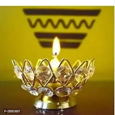 DARIDRA BHANJAN Set of 3 Crystal Pyali Diya | Decorative Brass Crystal Oil Lamp, Small Size Diwali Lantern Deep Jyot Diwali Gifts Home.-thumb3