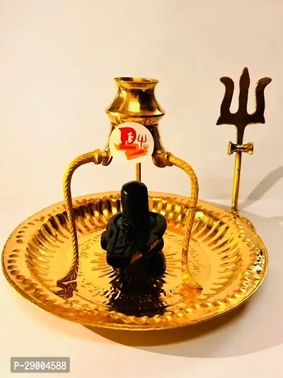 DARIDRA BHANJAN Black Shivling stand Full Set for Home Puja Trishul, Lota , shivling Abhishekam Water Stand Jaladhari Lingam, Black Marble Shivling with Trishul Shiv Pooja Thali Set-thumb2