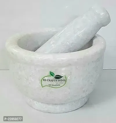 RS CRAFTS INDIA White Marble Mortar  Pestle for grinding/Mashing. Big Size Diameter(5 inch)-thumb0