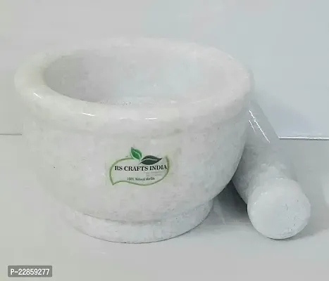 RS CRAFTS INDIA White Marble Mortar  Pestle for grinding/Mashing. Big Size Diameter(5 inch)-thumb3