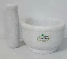 RS CRAFTS INDIA White Marble Mortar  Pestle for grinding/Mashing. Big Size Diameter(5 inch)-thumb1