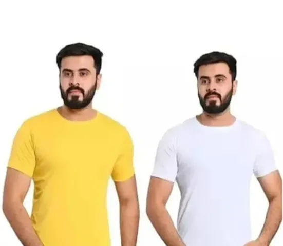 Jain Sahab Fashions Round Neck Men's T-Shirt || Casual Poly Cotton T-Shirt || Half Sleeves Solid Cotton T-Shirt for Men (Combo Pack of 2)