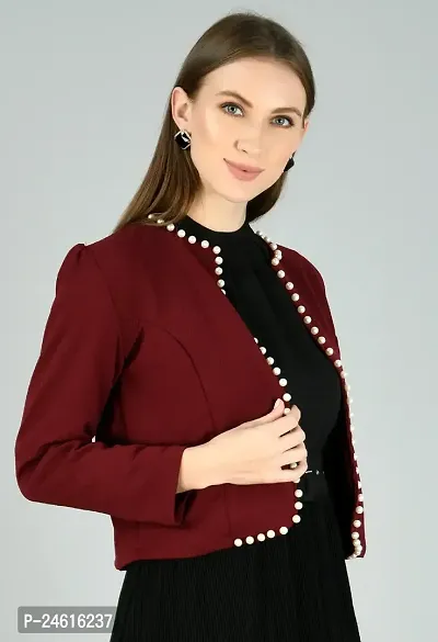Stylish Maroon Lycra Blended Solid Shrugs For Women-thumb0