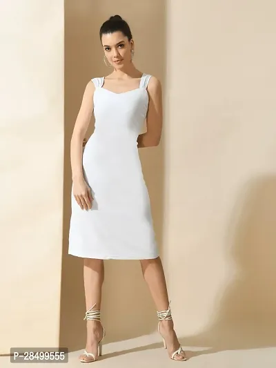 Stylish White Polyester Solid Dresses For Women