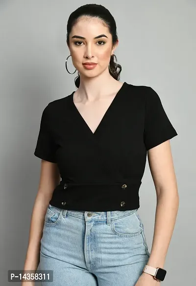 Stylish Polyester Black Solid Regular Sleeves Top For Women-thumb0