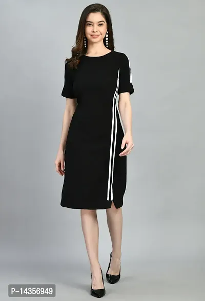 Stylish Polyester Black Knee Length A-Line Dress For Women-thumb0