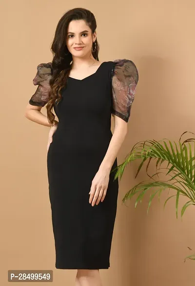 Stylish Black Polyester Solid Dresses For Women