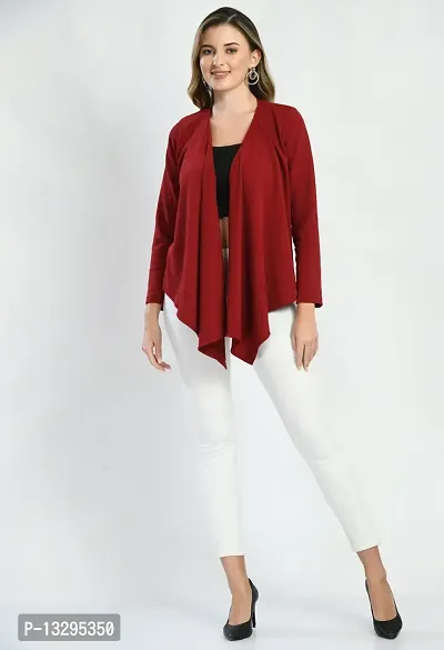 Stylish Maroon Cotton Blend Solid Shrugs For Women-thumb4