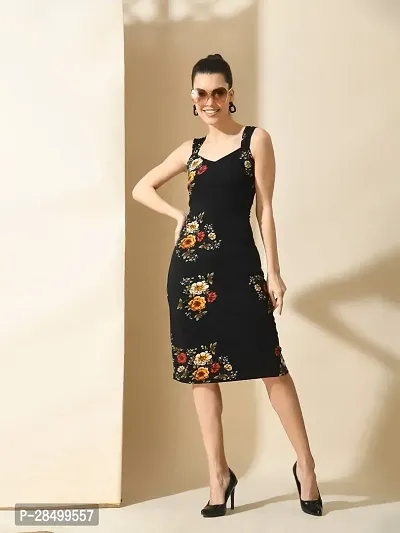 Stylish Black Polyester Printed Dresses For Women