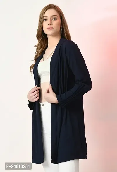 Stylish Blue Polyester Solid Shrugs For Women-thumb3