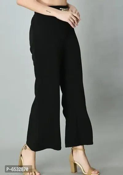 Alluring Black Cotton Blend Flared Trousers For Women-thumb0