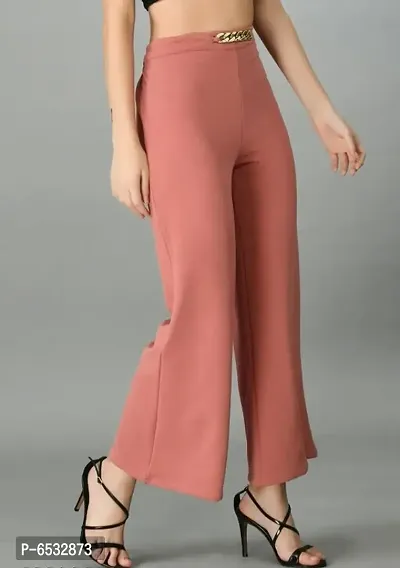 Alluring Peach Cotton Blend Flared Trousers For Women-thumb0