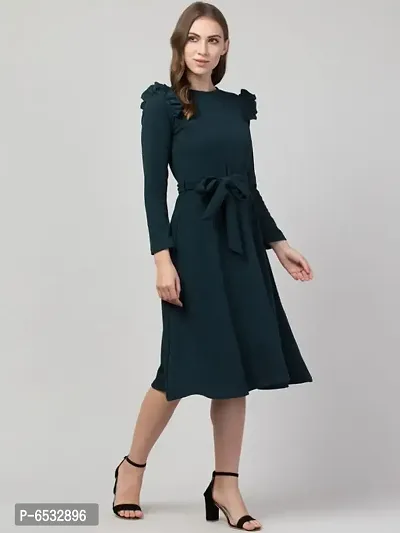 Stylish Olive Cotton Blend Solid Dresses For Women-thumb0