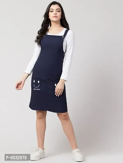 Stylish Cotton Blend Self Design Pinafore Dresses For Women-thumb0