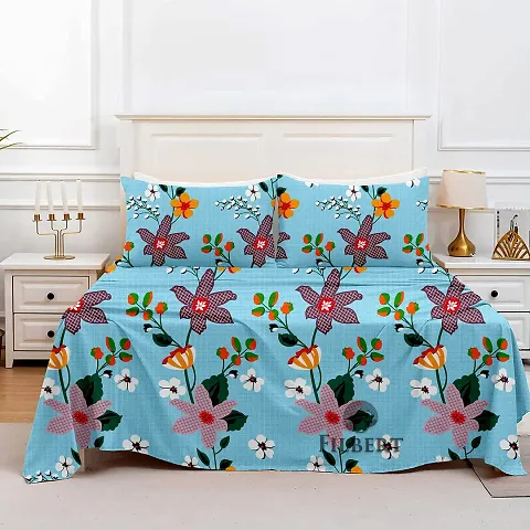 Filbert 200 TC Poly Cotton Printed Bedsheet Whit Pillow Cover