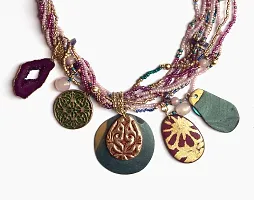 Amaltas Designs Petunia Multi Fringes Charms Pendant Shades of purple  lilac Patina Attached Charms with leather Embroidered Dangles Necklace-thumb1