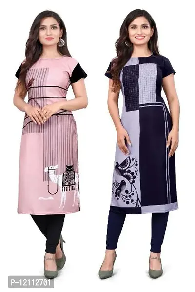 Casual Printed Multicoloured Crepe Kurti For Women Pack Of 2-thumb0