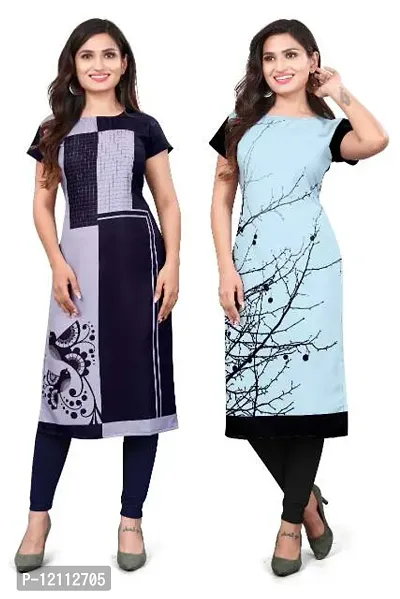 Casual Printed Multicoloured Crepe Kurti For Women Pack Of 2-thumb0