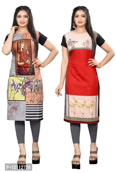 Casual Printed Multicoloured Crepe Kurti For Women Pack Of 2-thumb0