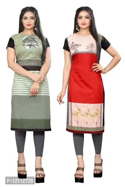 Casual Printed Multicoloured Crepe Kurti For Women Pack Of 2-thumb0