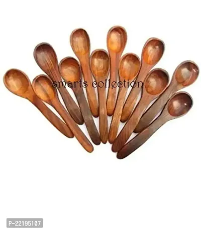 Smarts collection Wooden Serving Spoons Set of 12 (Brown)-thumb2