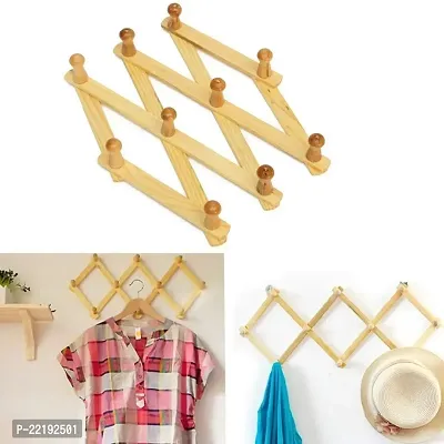 Giftoshopee Expandable Bamboo Wooden Peg Rack/Wall Mounted Coat Rack - Coat Rack ? for Hats, Scarves, Coats, Sweaters, Dog Leashes, Wall Rack//Organization//Wooden, Expandable Multipurpose-thumb0