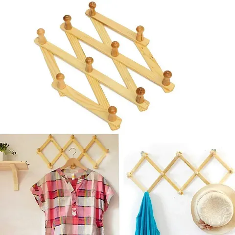 Giftoshopee Expandable Bamboo Wooden Peg Rack/Wall Mounted Coat Rack - Coat Rack ? for Hats, Scarves, Coats, Sweaters, Dog Leashes, Wall Rack//Organization//Wooden, Expandable Multipurpose